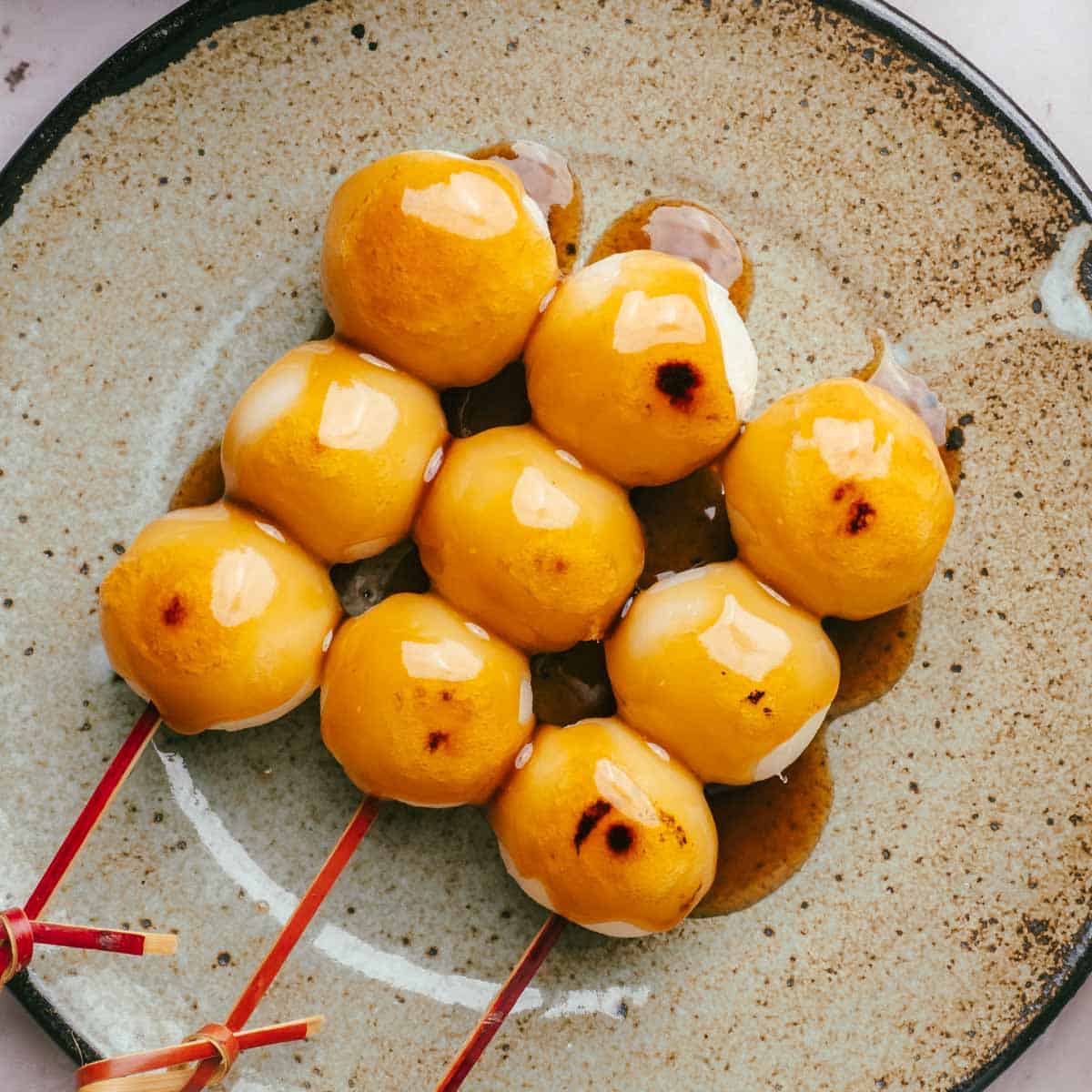 Classic Mitarashi Dango(Japanese Rice Dumplings with Glaze