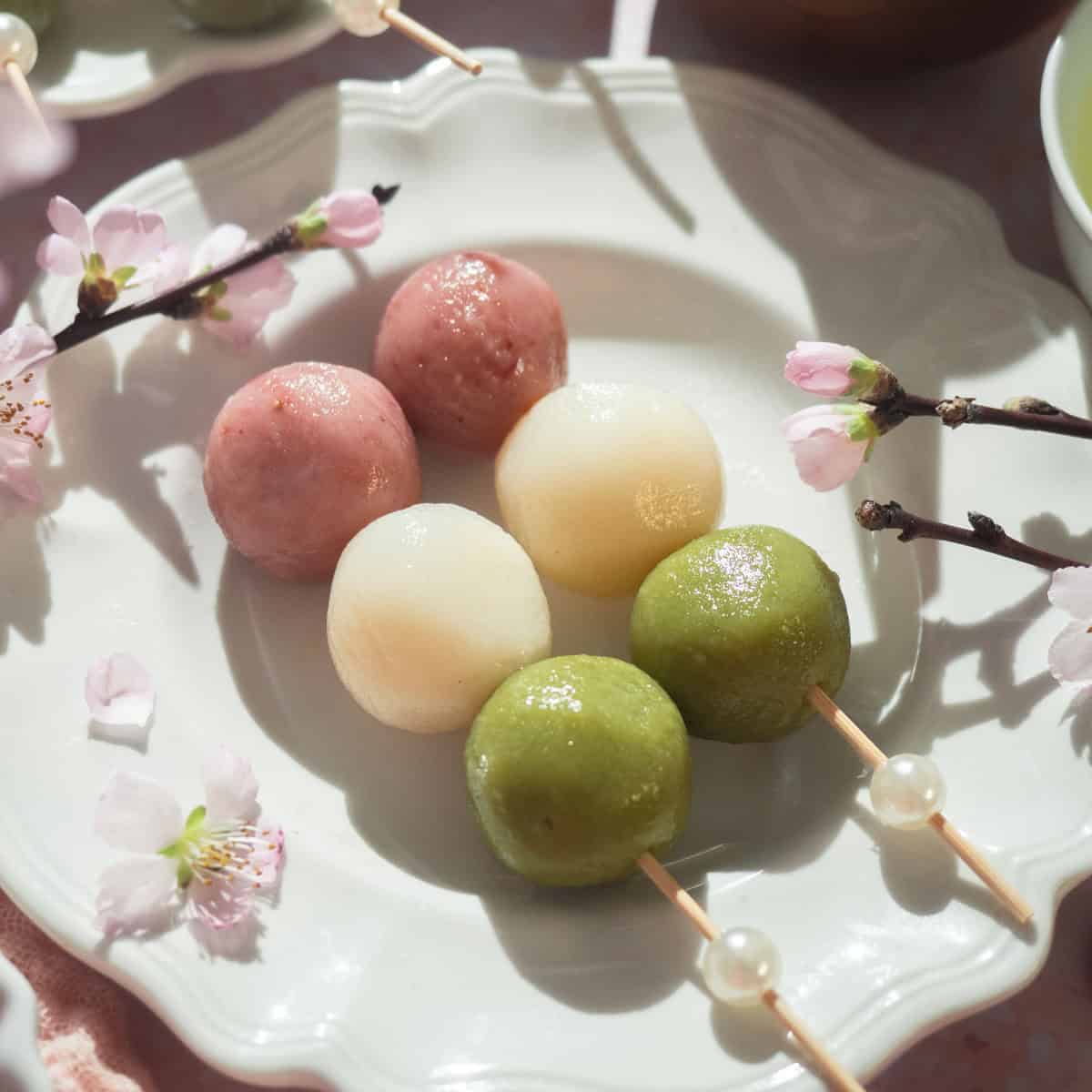 Hanami Dango Recipe (Sanshoku Dango): Japanese Tri-Color Rice Dumplings ...